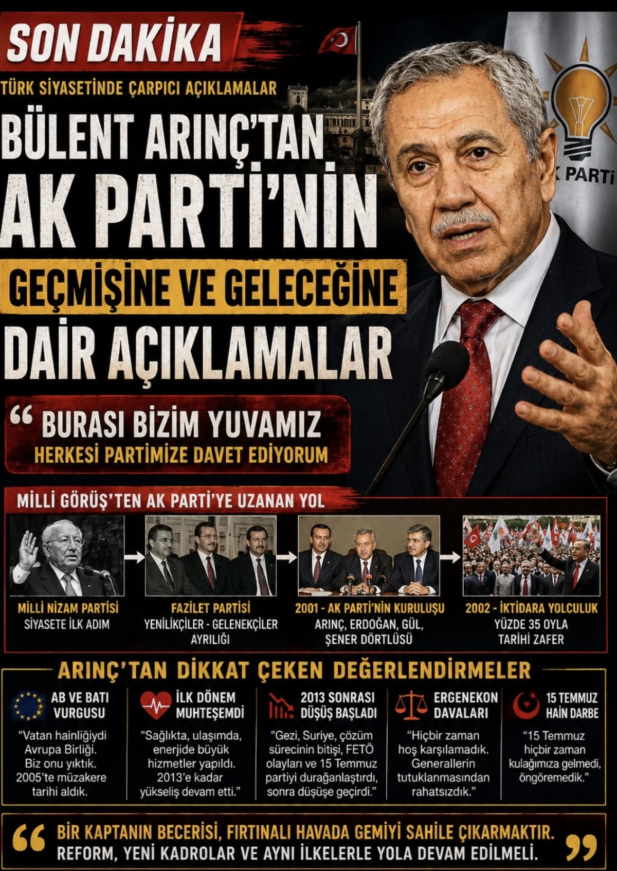 B&uuml;lent Arın&ccedil;&rsquo;tan AK Parti&rsquo;nin Ge&ccedil;mişine ve Geleceğine Dair A&ccedil;ıklamalar