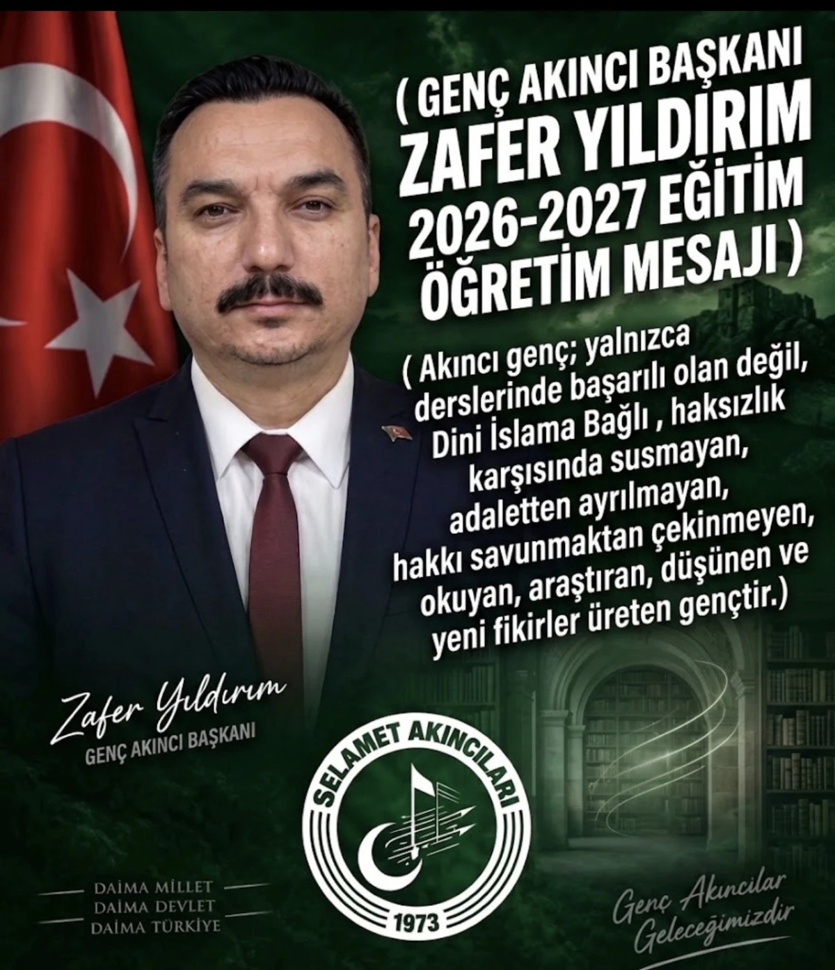 GEN&Ccedil; AKINCI BAŞKANI ZAFER YILDIRIM 2026-2027 EĞİTİM &Ouml;ĞRETİM MESAJI 