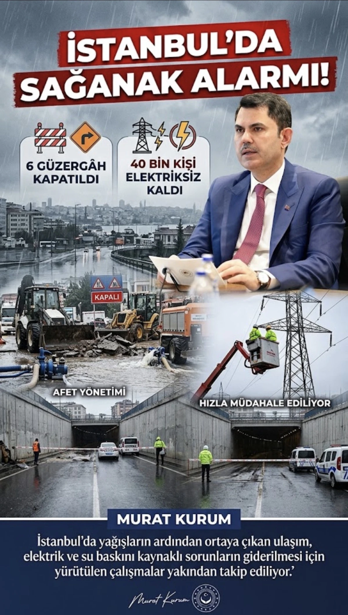 İSTANBUL&rsquo;DA SAĞANAK ALARMI! 6 G&Uuml;ZERG&Acirc;H KAPATILDI, 40 BİN KİŞİ ELEKTRİKSİZ KALDI 