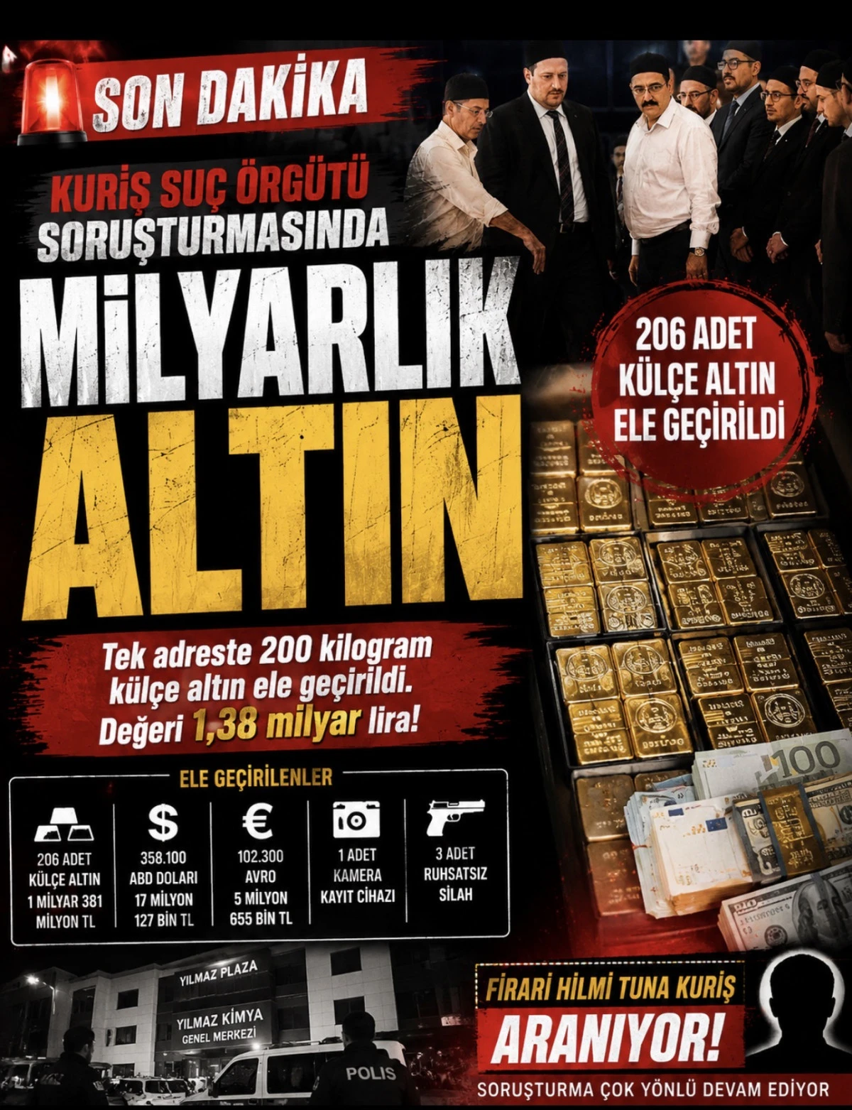 KURİŞ SORUŞTURMASINDA MİLYARLIK ALTIN