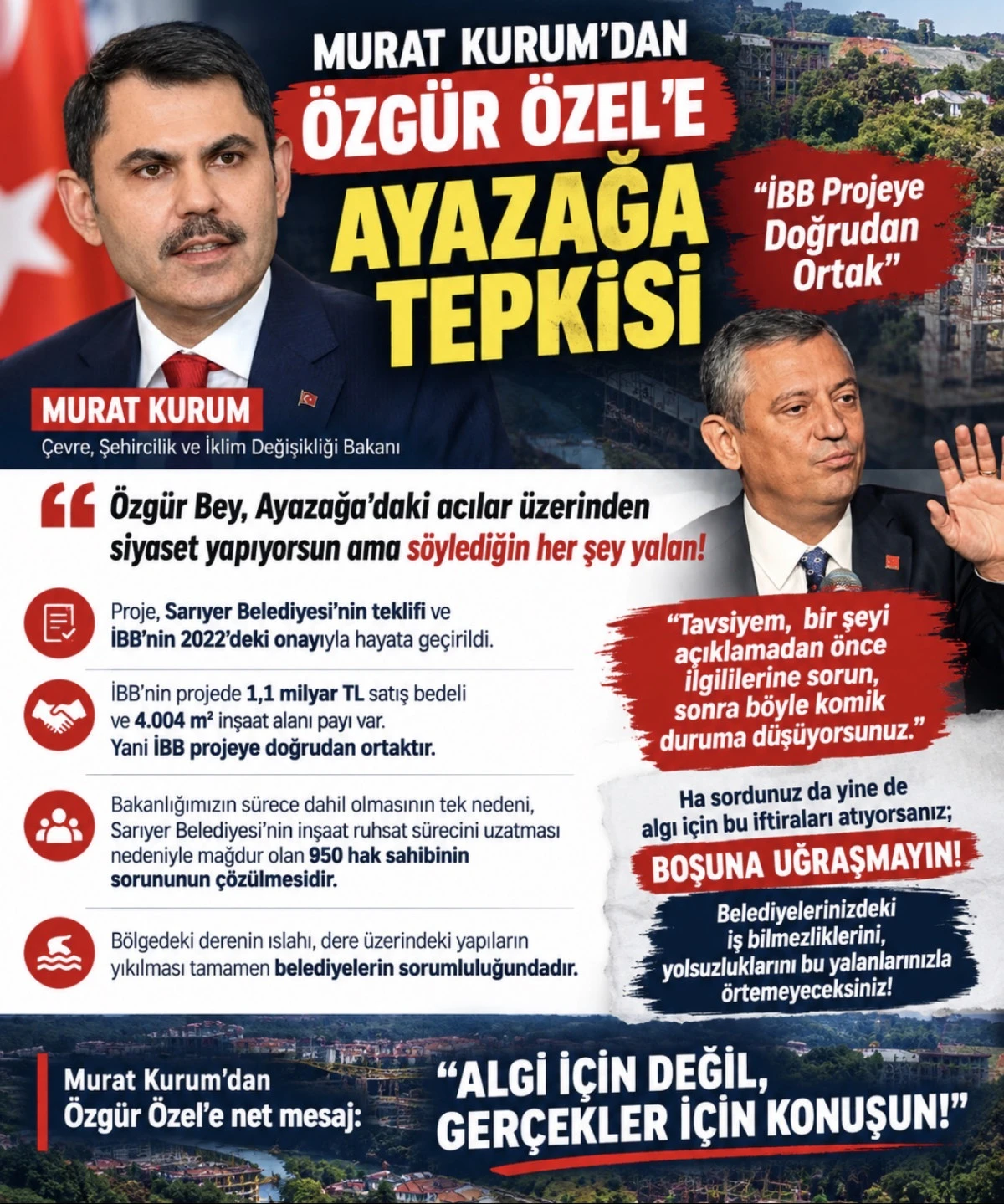 Murat Kurum&rsquo;dan &Ouml;zg&uuml;r &Ouml;zel&rsquo;e Ayazağa Tepkisi 